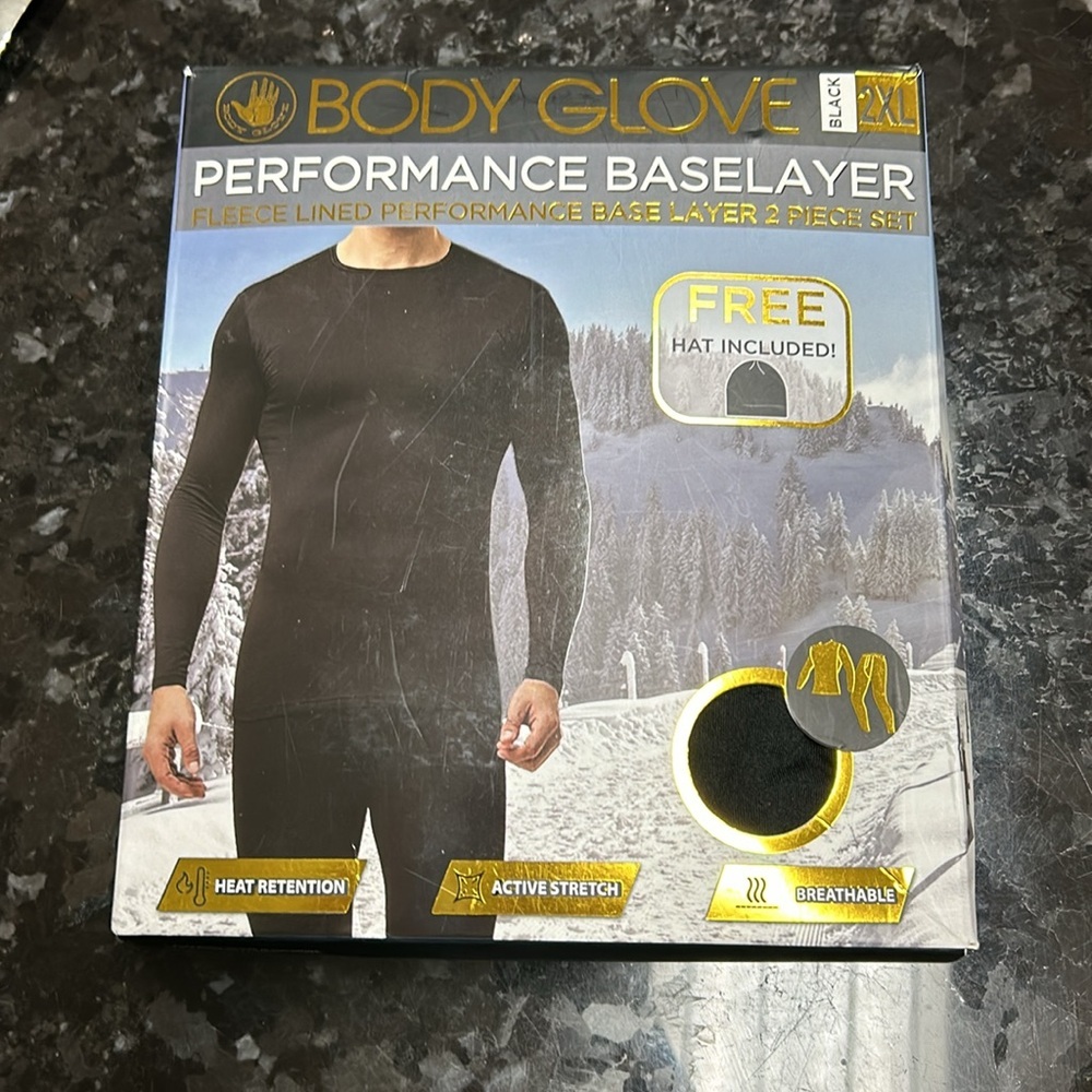 NEW MENS BODY GLOVE 3 PIECE SET PERFORMANCE FLEECE LINED BASE LAYER BLACK - Picture 2 of 5